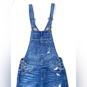 Juniors Hollister Distressed Denim Overalls Size 0 Medium Wash Blue Jeans Sale